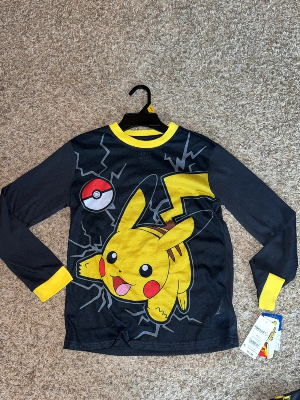 NWT Pokémon Pikachu 2 Piece Pajama Set Size 10/12 Black Yellow